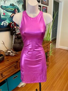 Vintage 1990’s Ujena Pink Metallic Stretch Dress NWT S